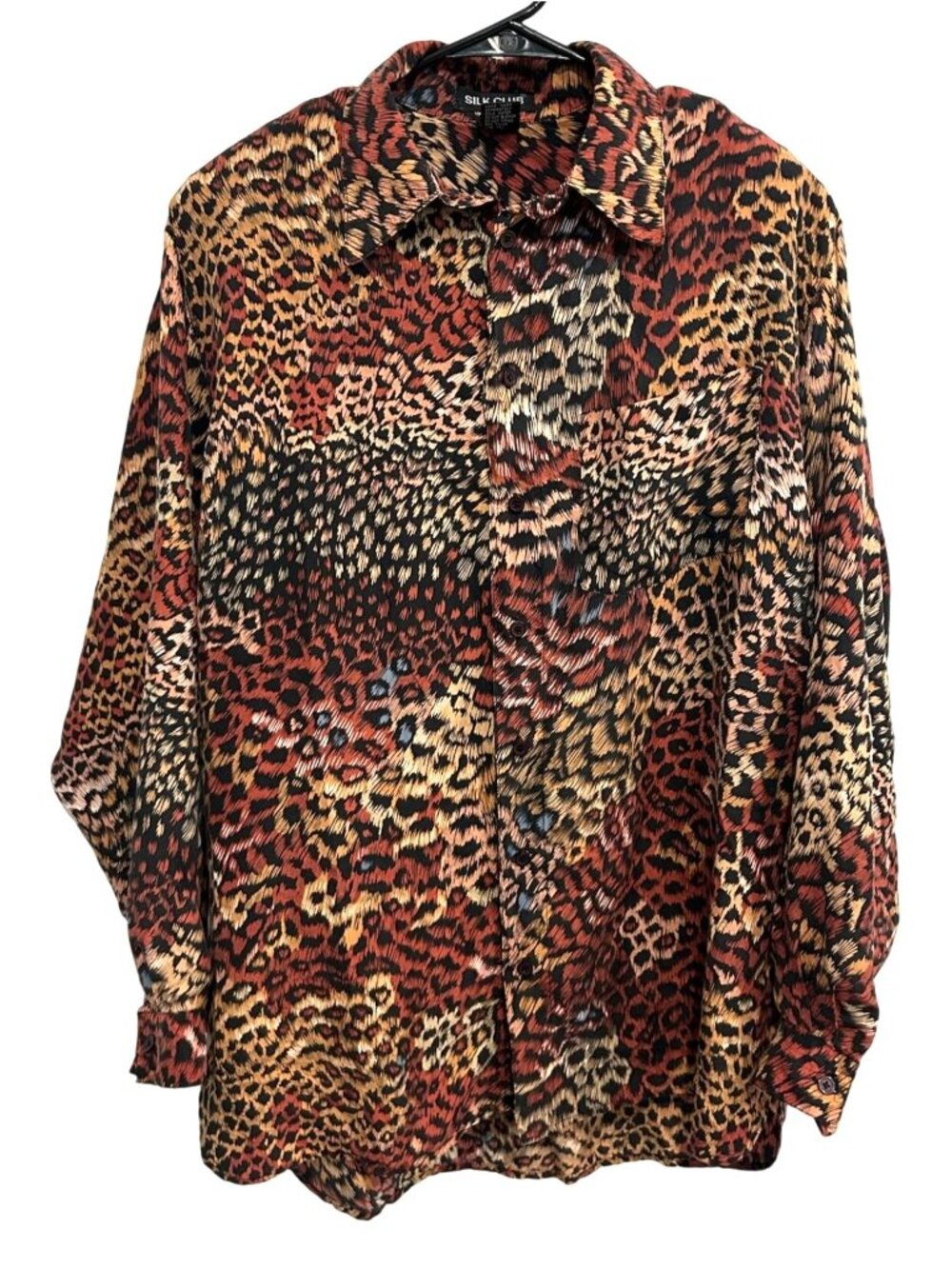 Silk Club Animal Print Button-Up 100% Silk Shirt Boho Statement Style